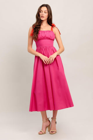 EVENING DELIGHTS FUCHSIA WOVEN MIDI DRESS - Glamourous Grace