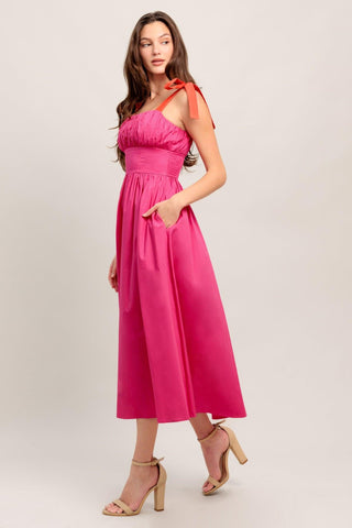 EVENING DELIGHTS FUCHSIA WOVEN MIDI DRESS - Glamourous Grace