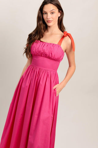 EVENING DELIGHTS FUCHSIA WOVEN MIDI DRESS - Glamourous Grace
