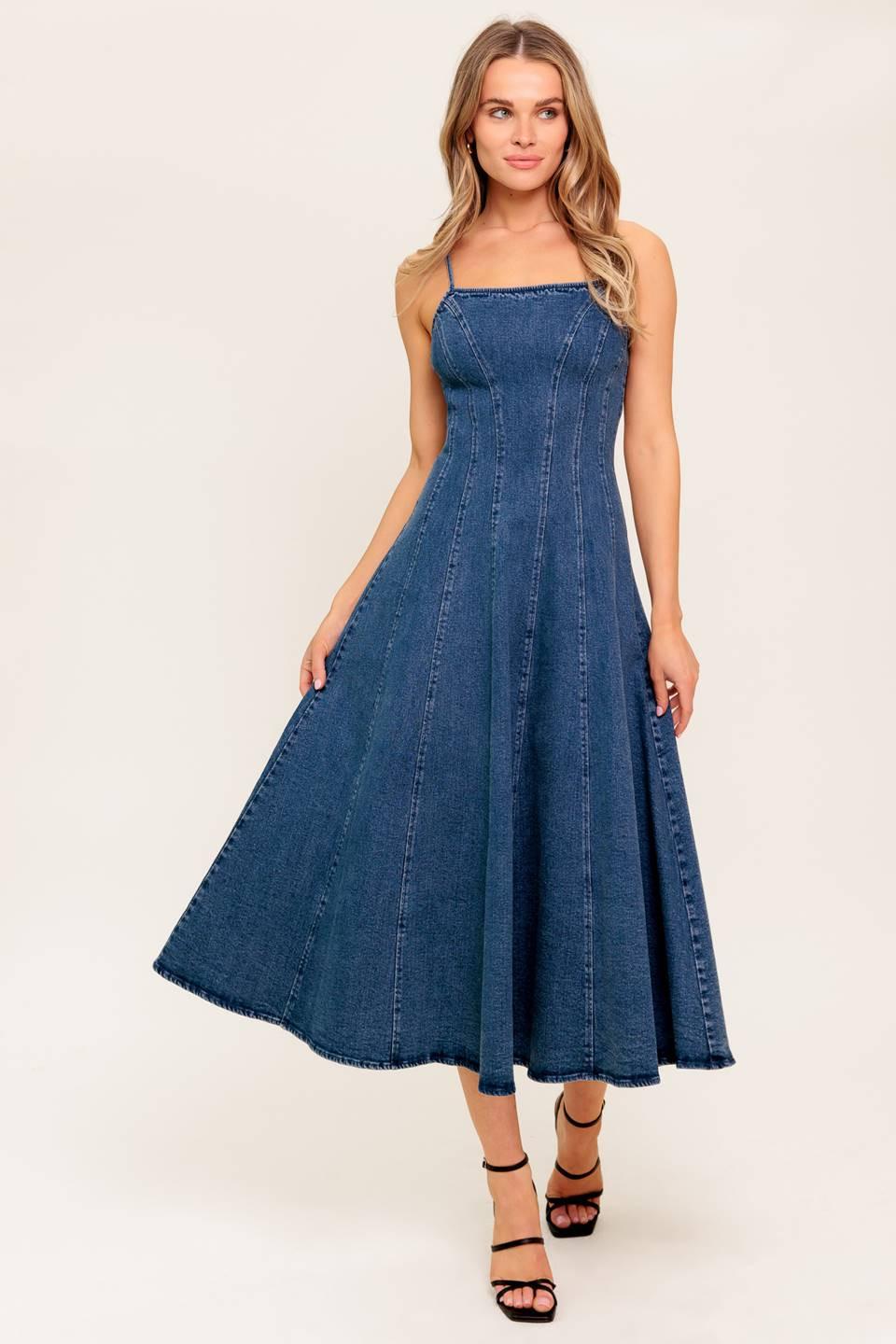 VANILLA COVE DENIM MIDI DRESS - Glamourous Grace