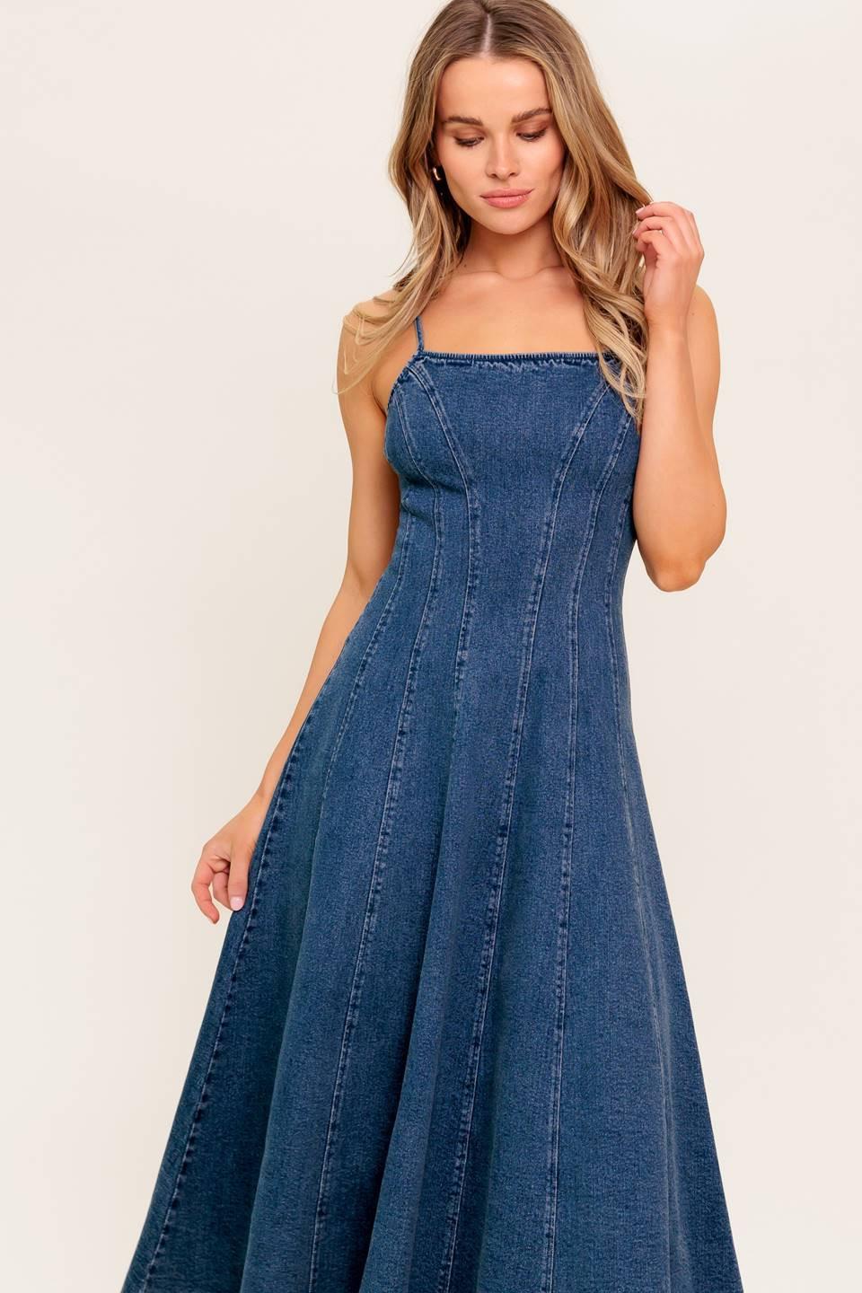 VANILLA COVE DENIM MIDI DRESS - Glamourous Grace