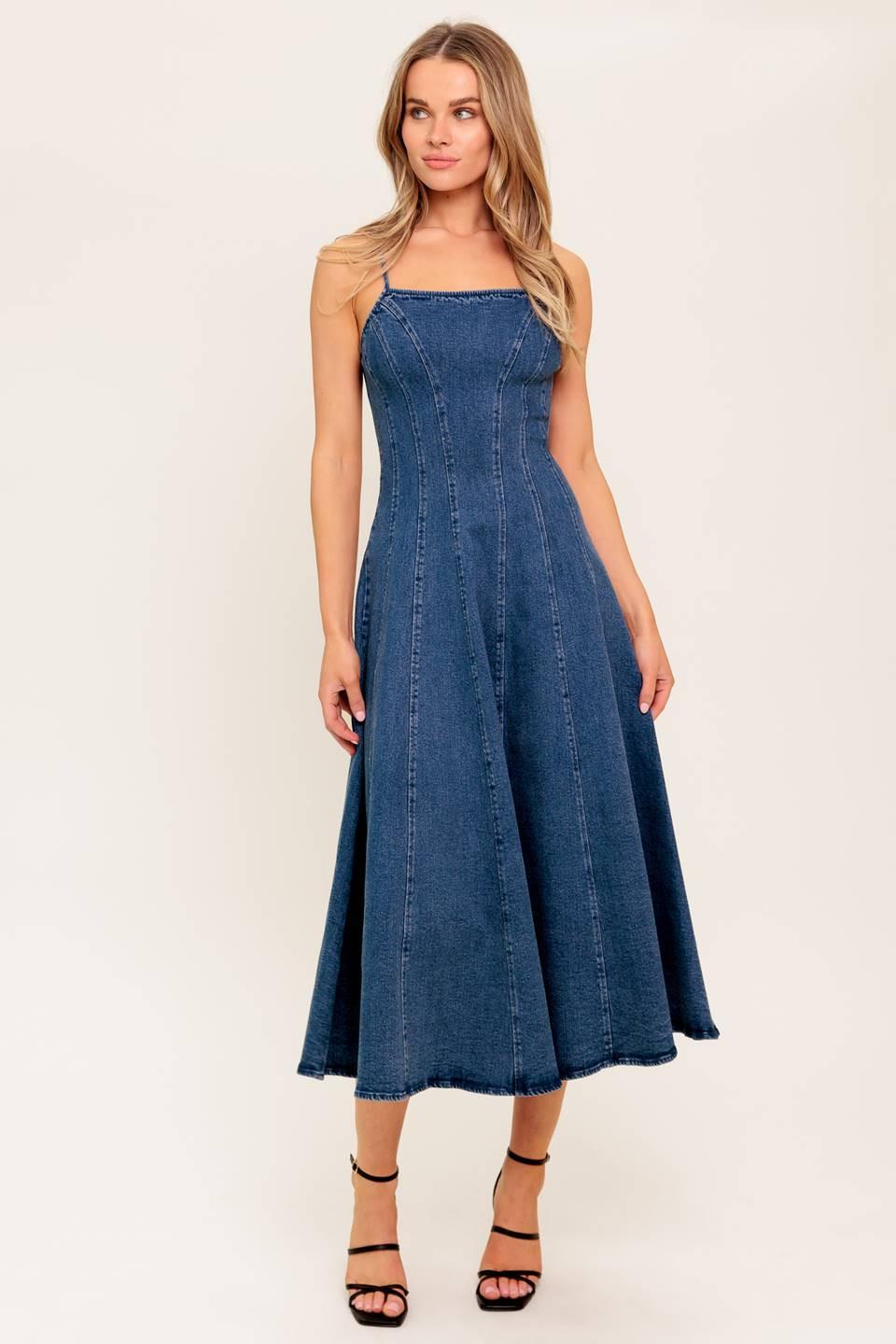 VANILLA COVE DENIM MIDI DRESS - Glamourous Grace