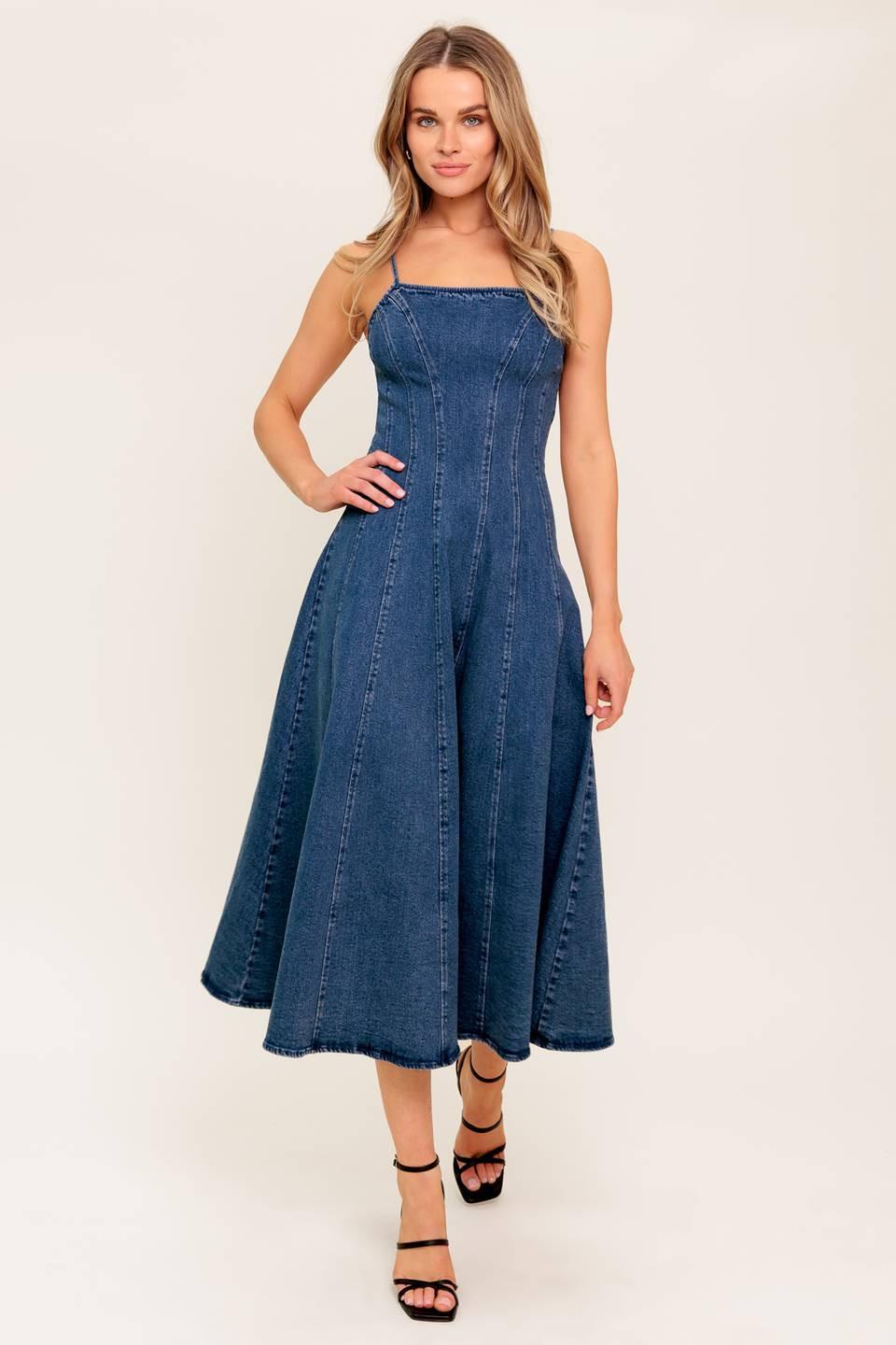 VANILLA COVE DENIM MIDI DRESS - Glamourous Grace