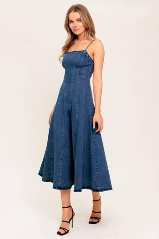 VANILLA COVE DENIM MIDI DRESS - Glamourous Grace