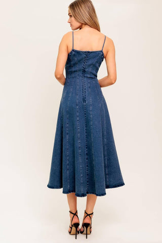 VANILLA COVE DENIM MIDI DRESS - Glamourous Grace