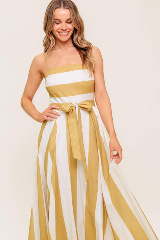 SOFT HORIZON TAUPE WOVEN MIDI DRESS - Glamourous Grace