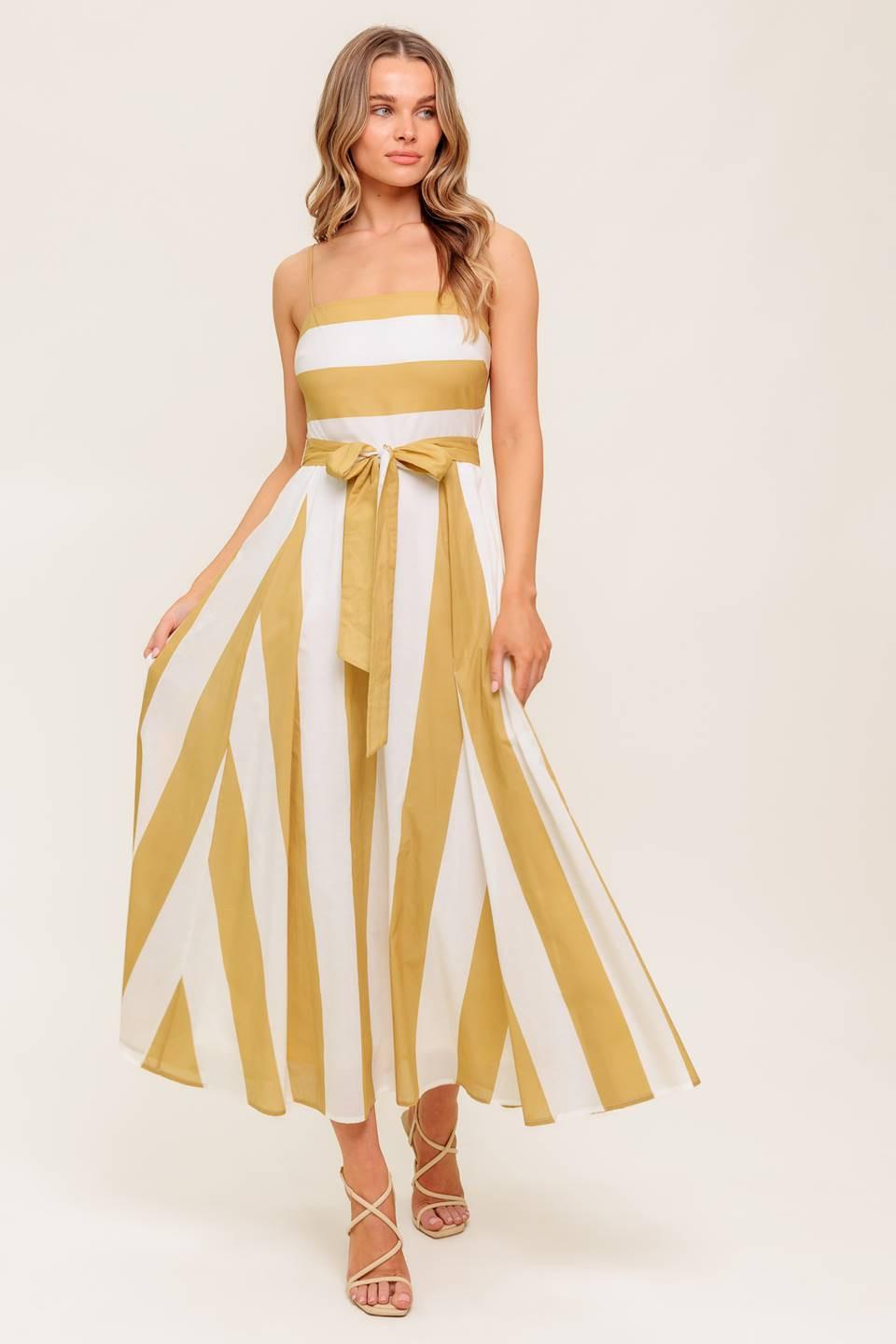 SOFT HORIZON TAUPE WOVEN MIDI DRESS - Glamourous Grace