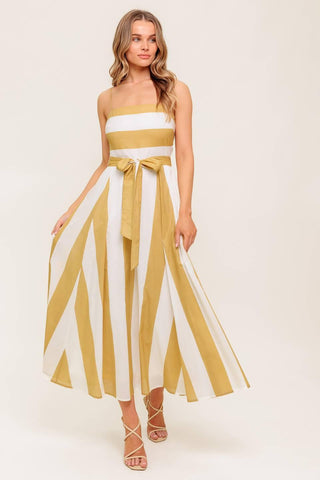 SOFT HORIZON TAUPE WOVEN MIDI DRESS - Glamourous Grace