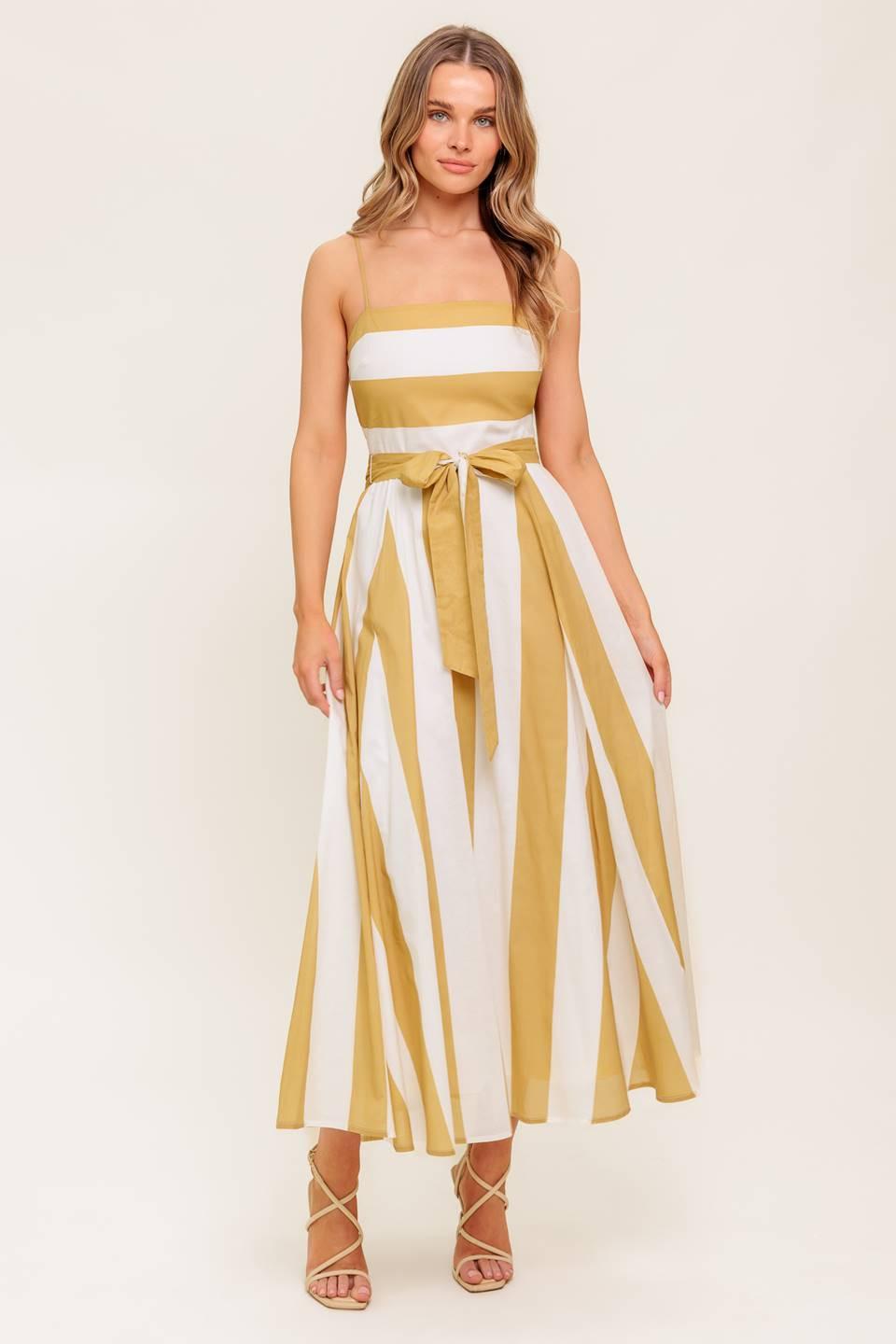 SOFT HORIZON TAUPE WOVEN MIDI DRESS - Glamourous Grace