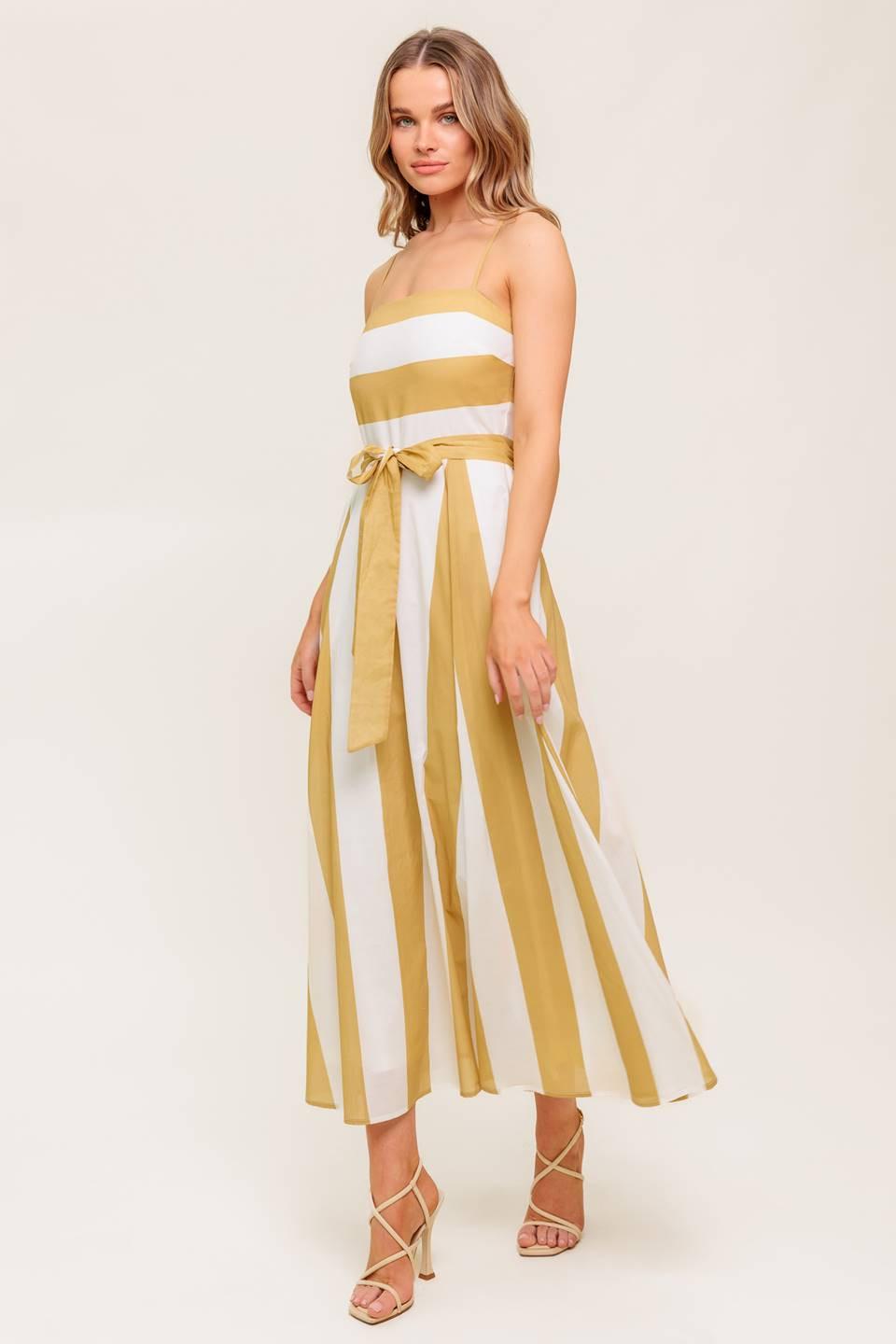 SOFT HORIZON TAUPE WOVEN MIDI DRESS - Glamourous Grace