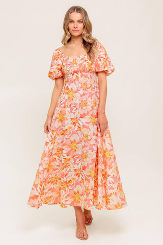 OCEAN FLORALS CORAL WOVEN MIDI DRESS - Glamourous Grace