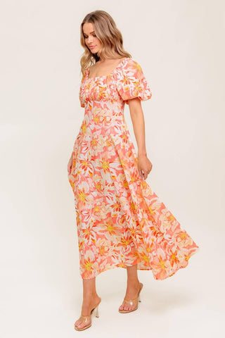 OCEAN FLORALS CORAL WOVEN MIDI DRESS - Glamourous Grace