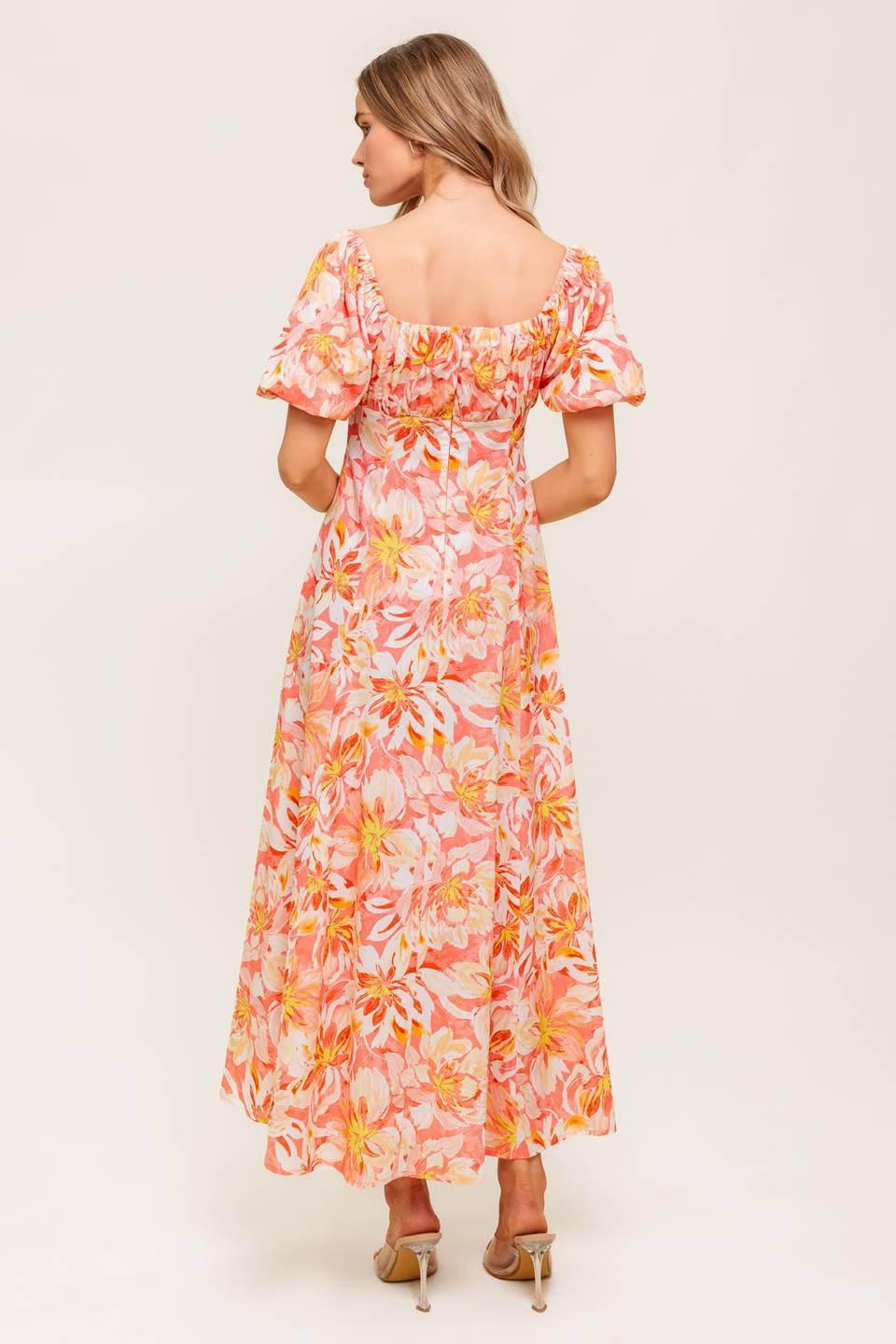 OCEAN FLORALS CORAL WOVEN MIDI DRESS - Glamourous Grace