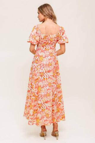 OCEAN FLORALS CORAL WOVEN MIDI DRESS - Glamourous Grace