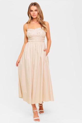 HONEY SUNSET CREAM WOVEN MIDI DRESS - Glamourous Grace