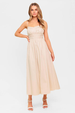 HONEY SUNSET CREAM WOVEN MIDI DRESS - Glamourous Grace