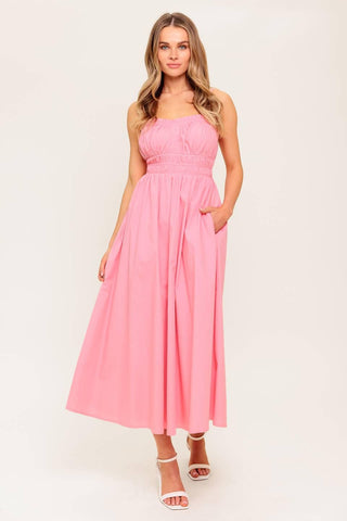 HONEY SUNSET PINK WOVEN MIDI DRESS - Glamourous Grace