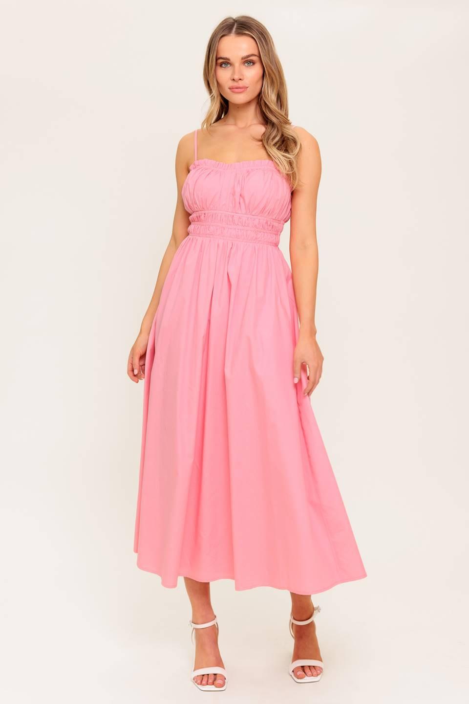 HONEY SUNSET PINK WOVEN MIDI DRESS - Glamourous Grace