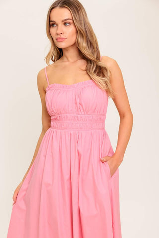 HONEY SUNSET PINK WOVEN MIDI DRESS - Glamourous Grace