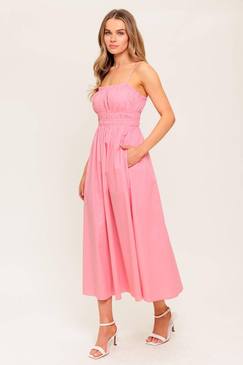 HONEY SUNSET PINK WOVEN MIDI DRESS - Glamourous Grace
