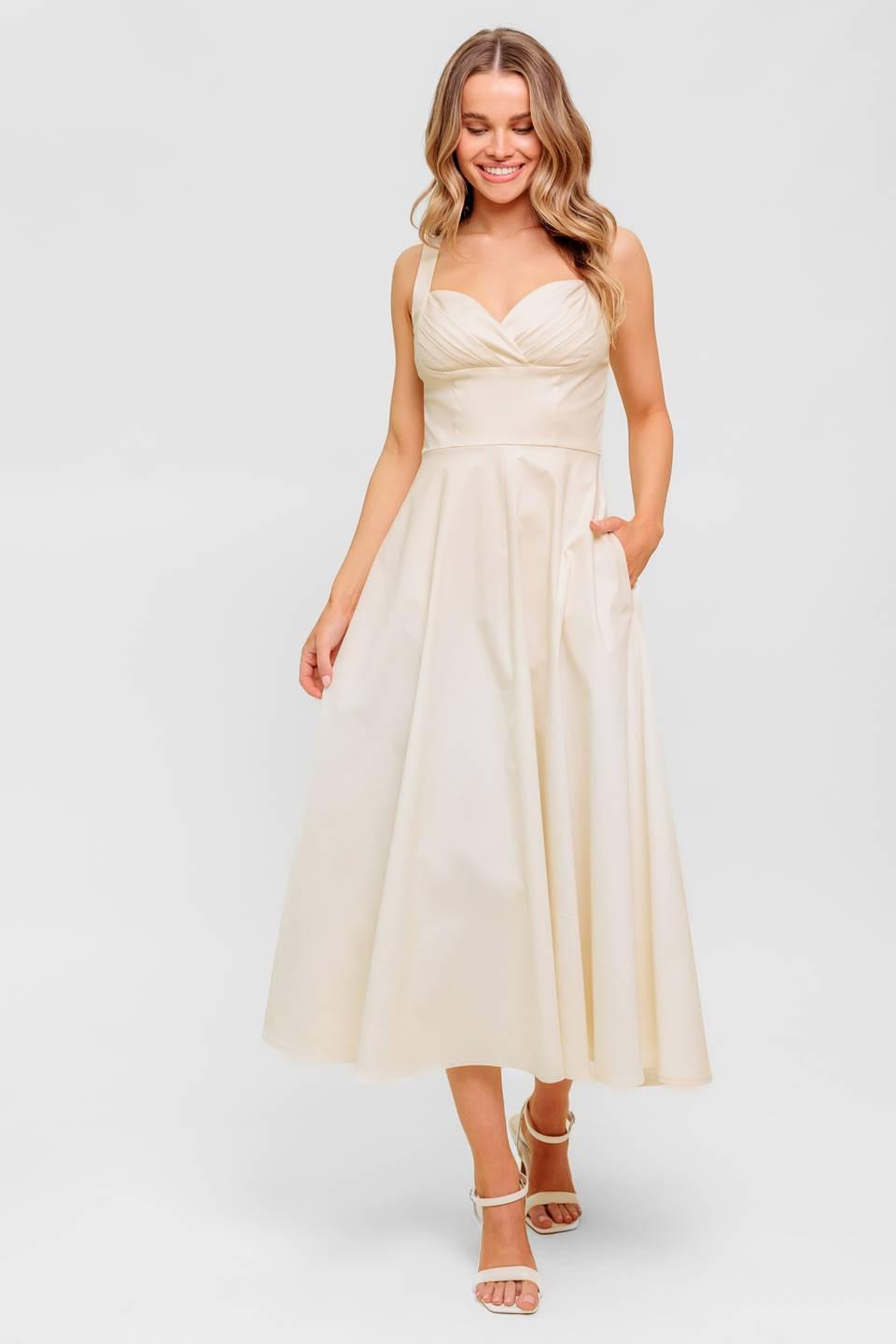 OCEAN SHEEN TENDER CREAM WOVEN MIDI DRESS - Glamourous Grace