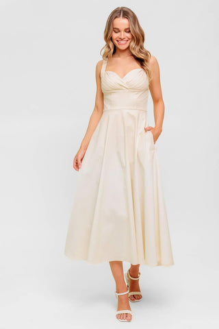OCEAN SHEEN TENDER CREAM WOVEN MIDI DRESS - Glamourous Grace