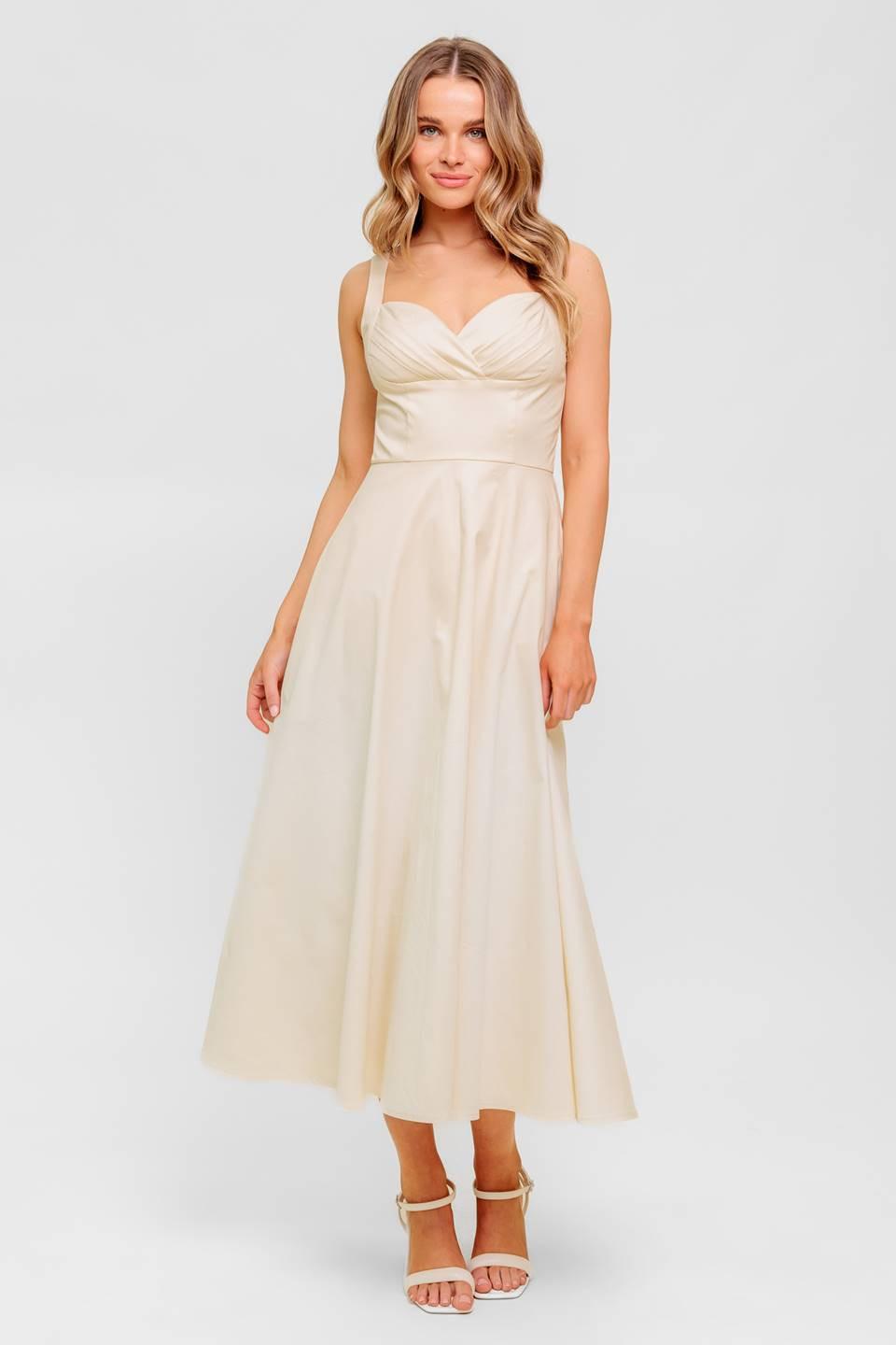 OCEAN SHEEN TENDER CREAM WOVEN MIDI DRESS - Glamourous Grace