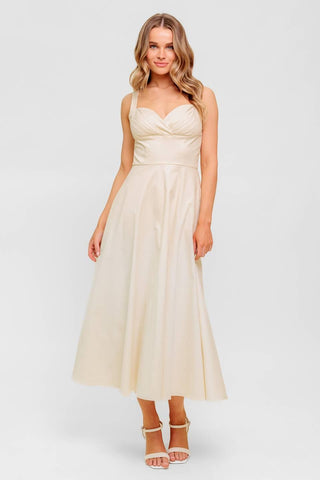 OCEAN SHEEN TENDER CREAM WOVEN MIDI DRESS - Glamourous Grace