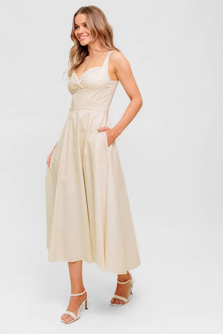 OCEAN SHEEN TENDER CREAM WOVEN MIDI DRESS - Glamourous Grace