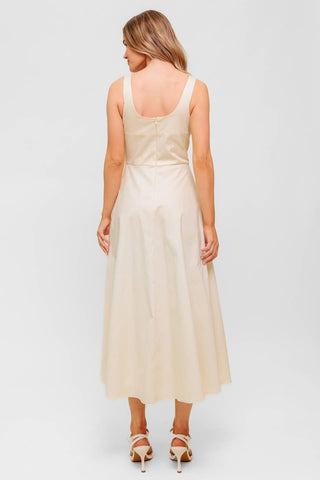 OCEAN SHEEN TENDER CREAM WOVEN MIDI DRESS - Glamourous Grace