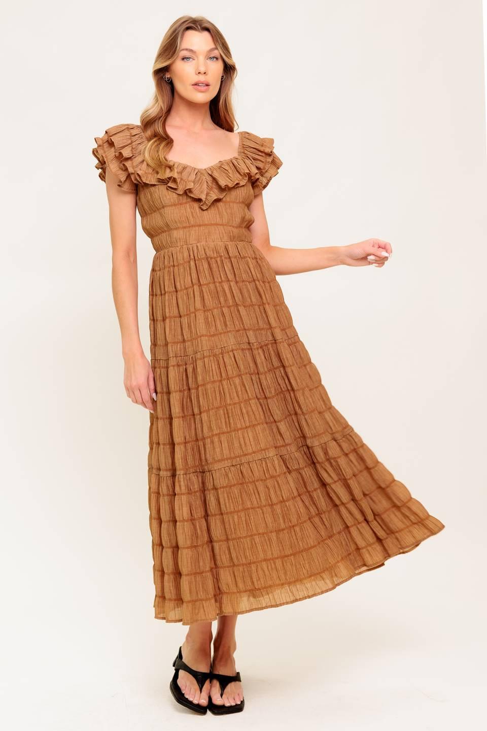 NATURAL BALANCE WOVEN MIDI DRESS - Glamourous Grace