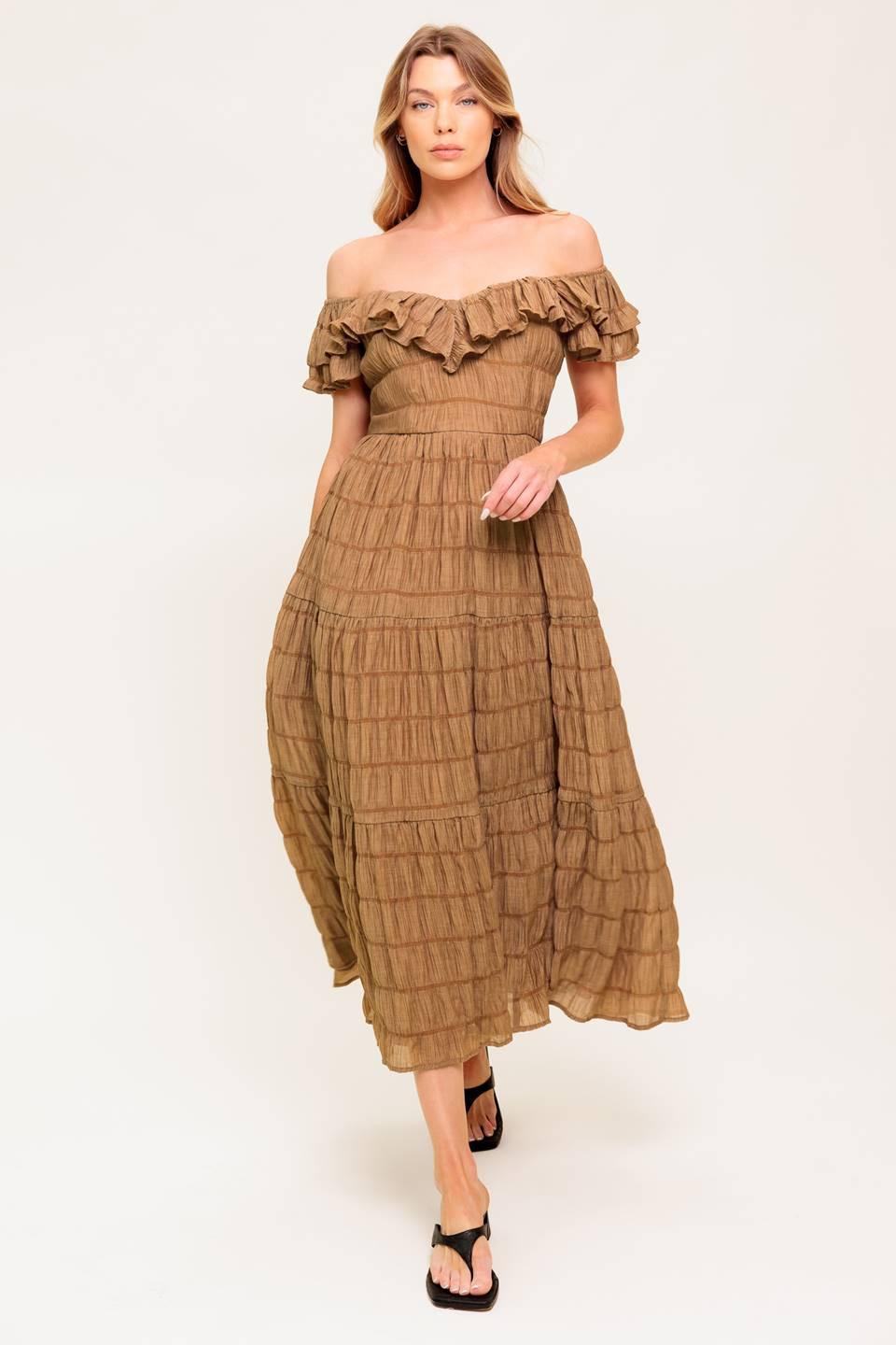 NATURAL BALANCE WOVEN MIDI DRESS - Glamourous Grace