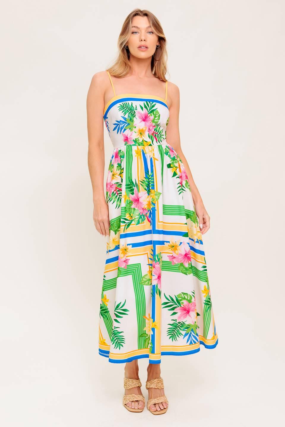 FLORAL HARMONY WOVEN MIDI DRESS - Glamourous Grace