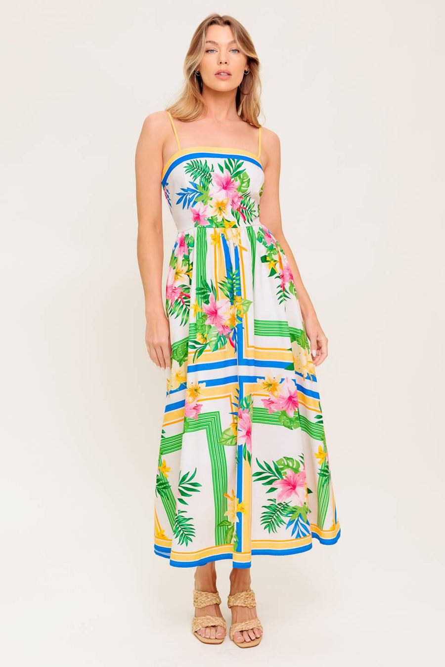 FLORAL HARMONY WOVEN MIDI DRESS - Glamourous Grace