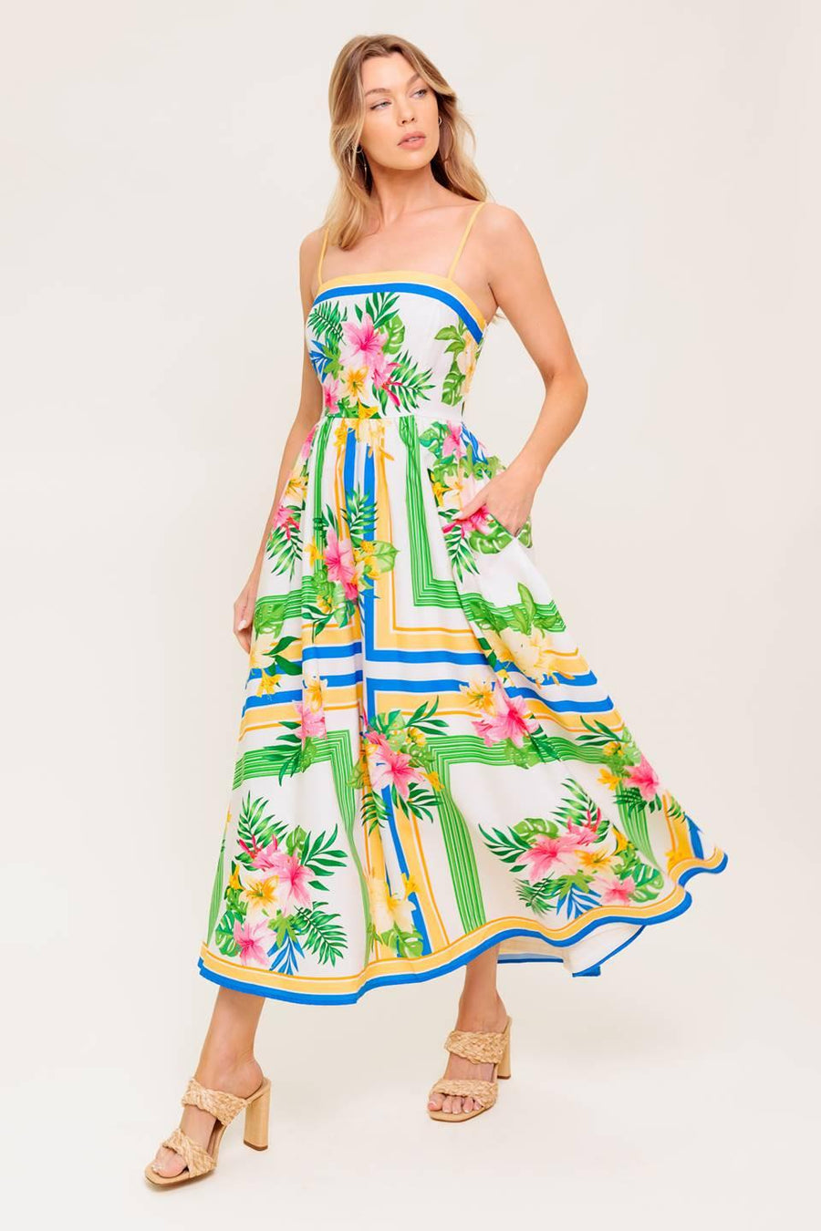 FLORAL HARMONY WOVEN MIDI DRESS - Glamourous Grace