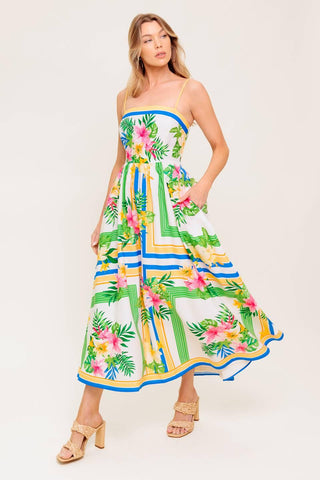 FLORAL HARMONY WOVEN MIDI DRESS