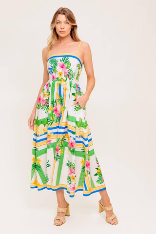 FLORAL HARMONY WOVEN MIDI DRESS - Glamourous Grace