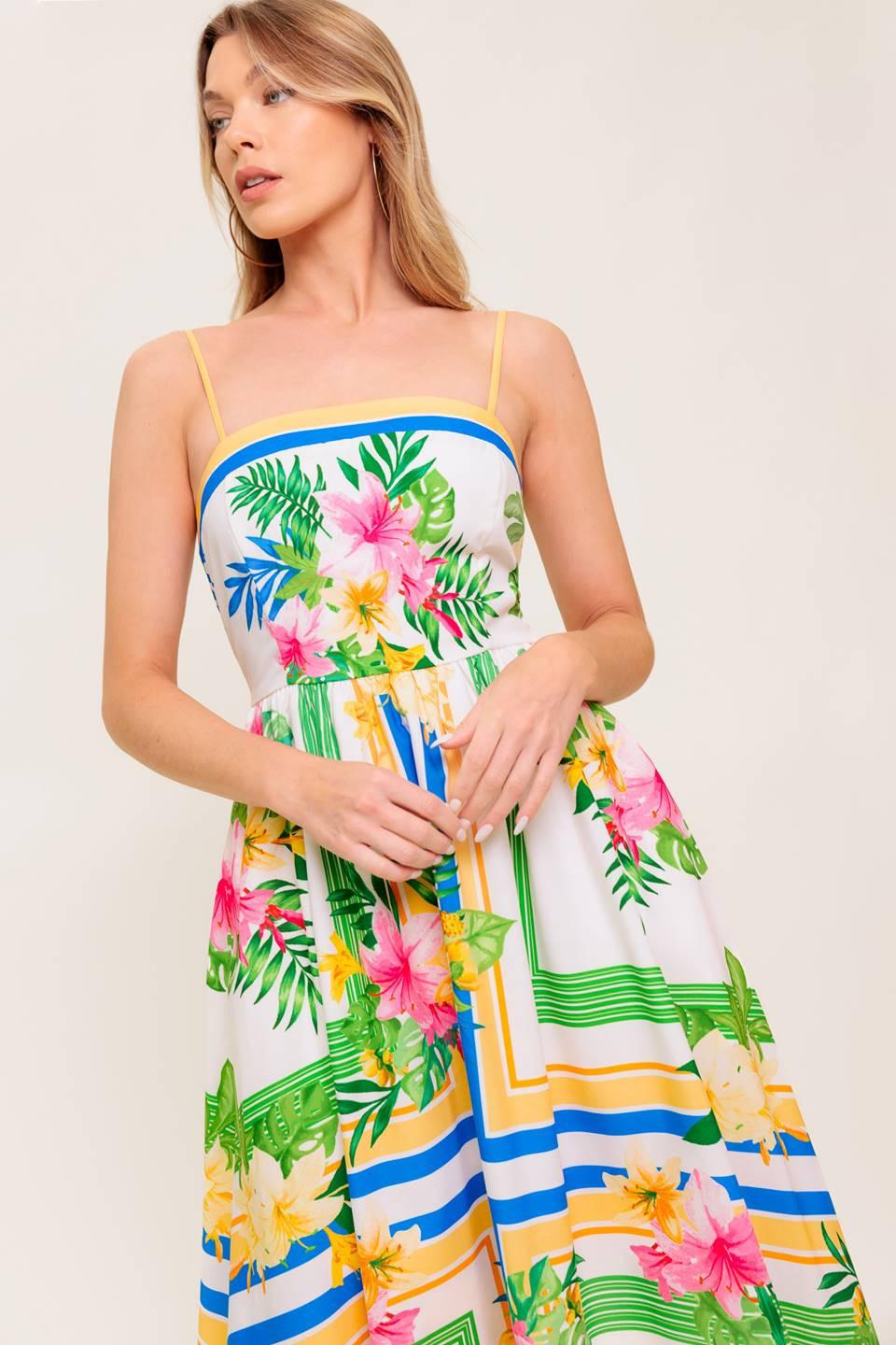 FLORAL HARMONY WOVEN MIDI DRESS - Glamourous Grace