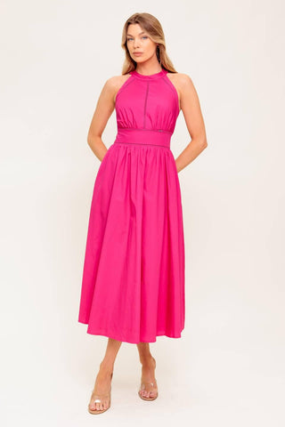 PEONY TOUCH FUCHSIA WOVEN MIDI DRESS - Glamourous Grace