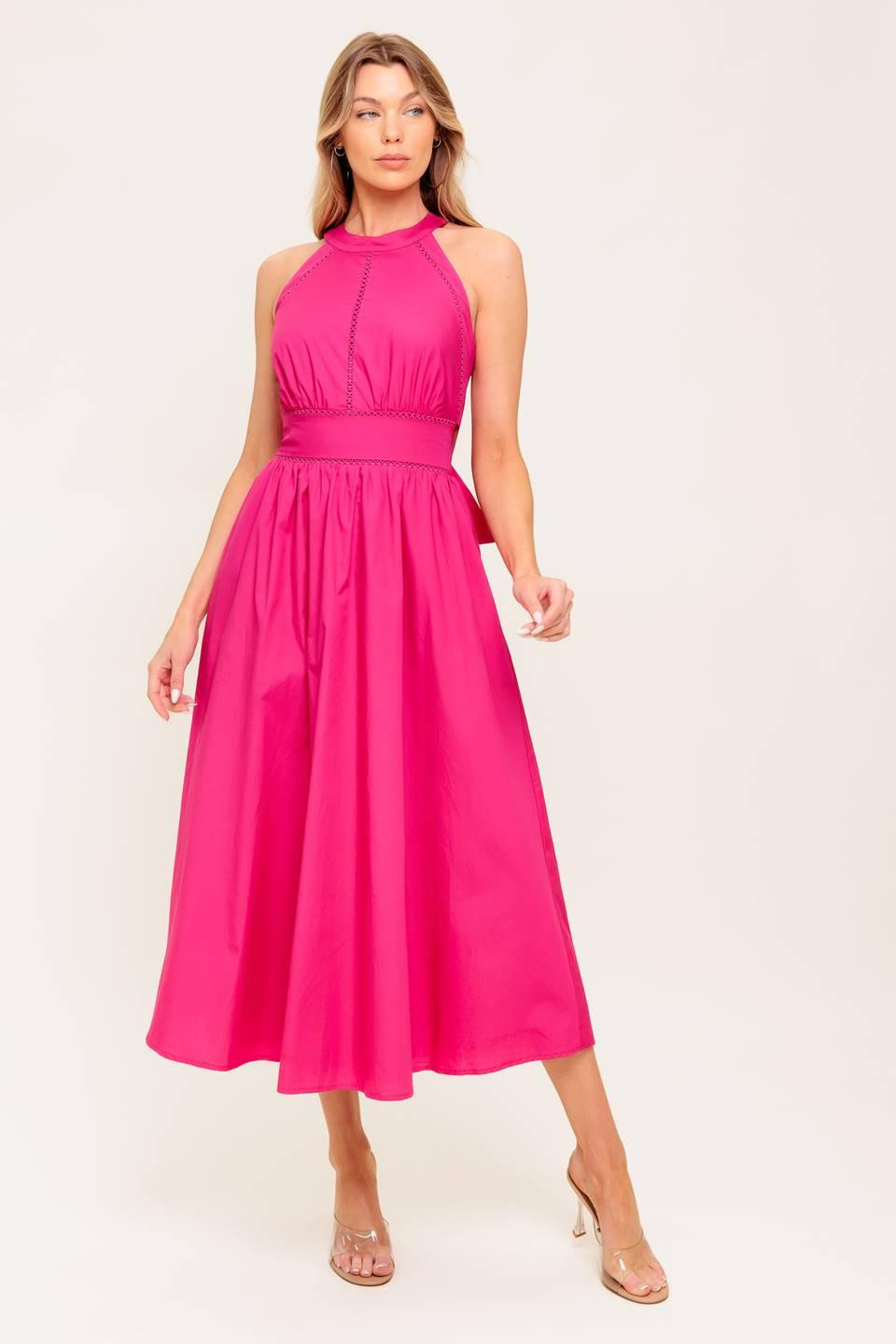 PEONY TOUCH FUCHSIA WOVEN MIDI DRESS - Glamourous Grace