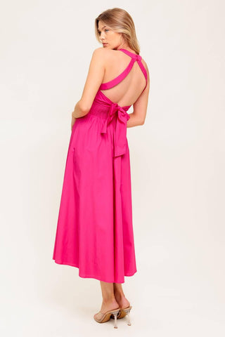 PEONY TOUCH FUCHSIA WOVEN MIDI DRESS - Glamourous Grace