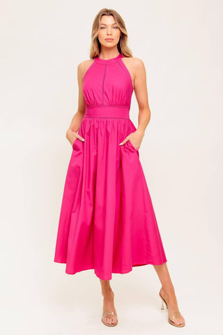 PEONY TOUCH FUCHSIA WOVEN MIDI DRESS - Glamourous Grace