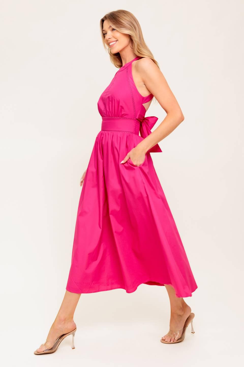 PEONY TOUCH FUCHSIA WOVEN MIDI DRESS - Glamourous Grace