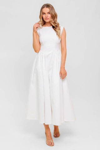 CANDLE VINE WHITE DENIM WOVEN MIDI DRESS - Glamourous Grace
