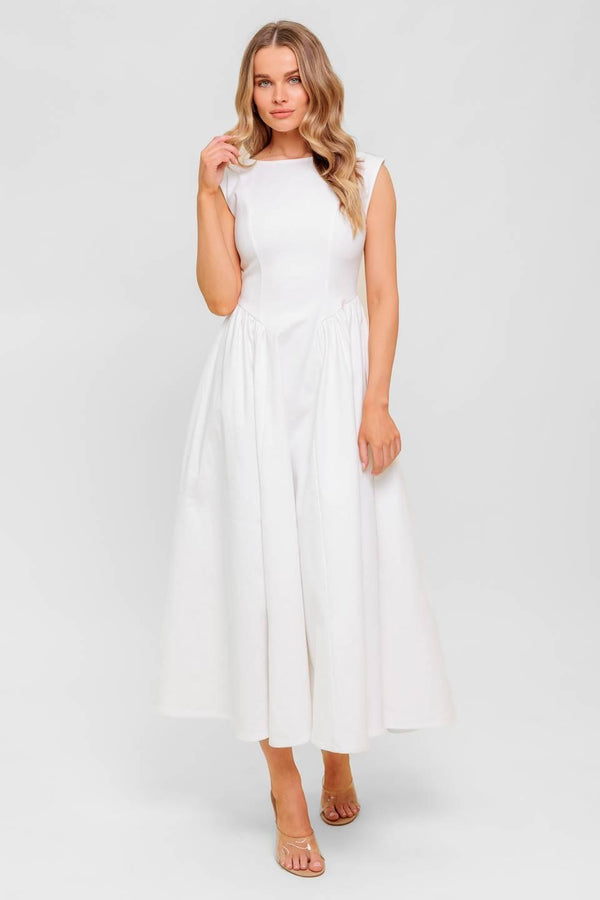 CANDLE VINE WHITE DENIM WOVEN MIDI DRESS - Glamourous Grace