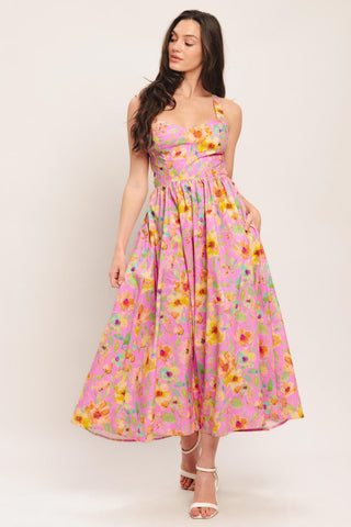ROSY DAYDREAM WOVEN MIDI DRESS - Glamourous Grace