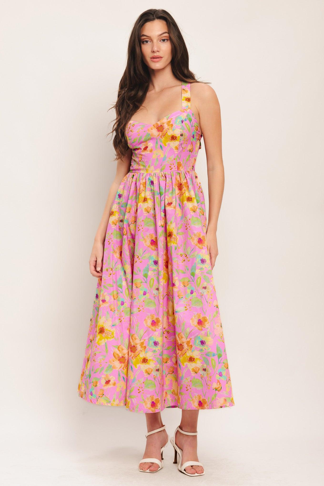 ROSY DAYDREAM WOVEN MIDI DRESS - Glamourous Grace