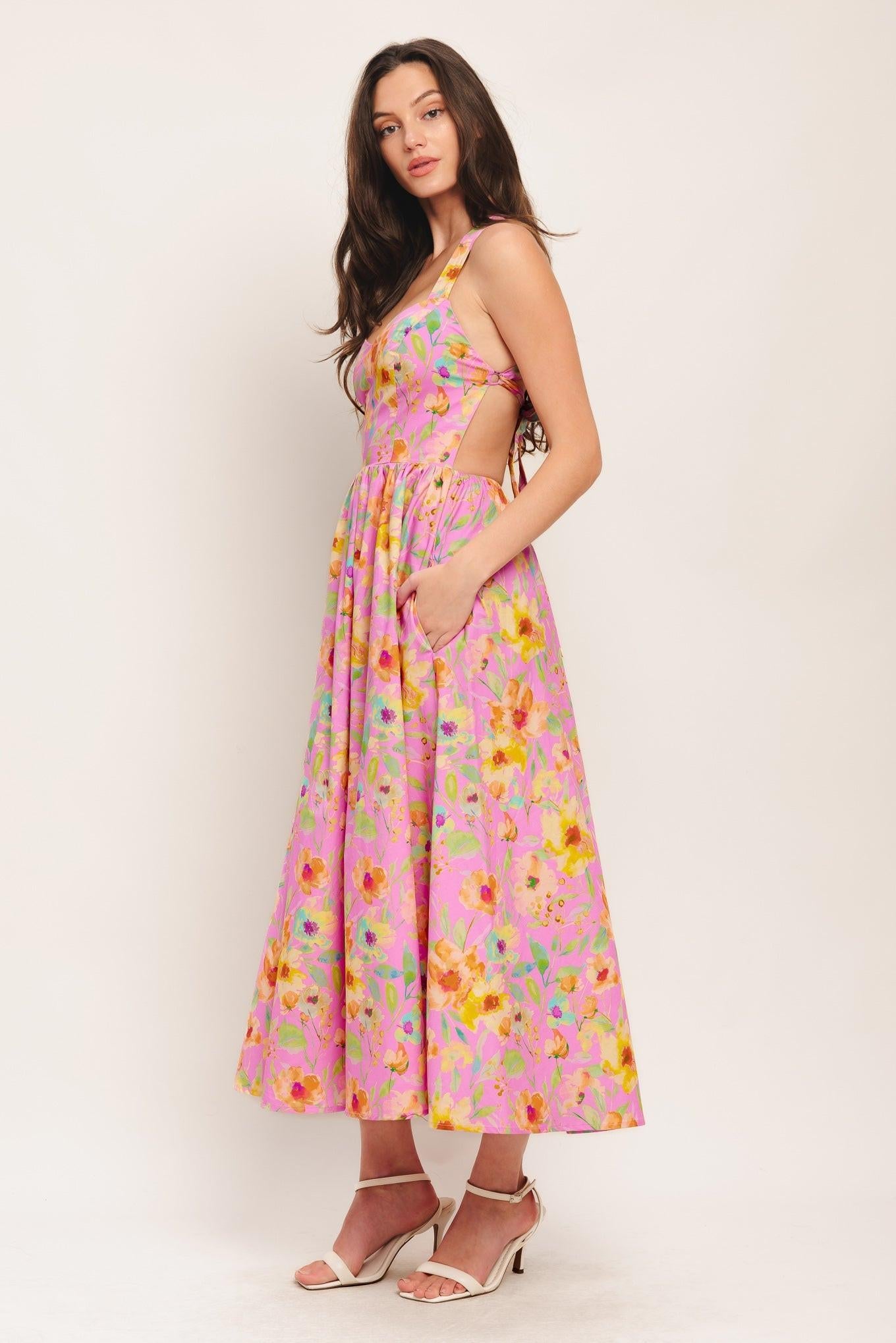 ROSY DAYDREAM WOVEN MIDI DRESS - Glamourous Grace