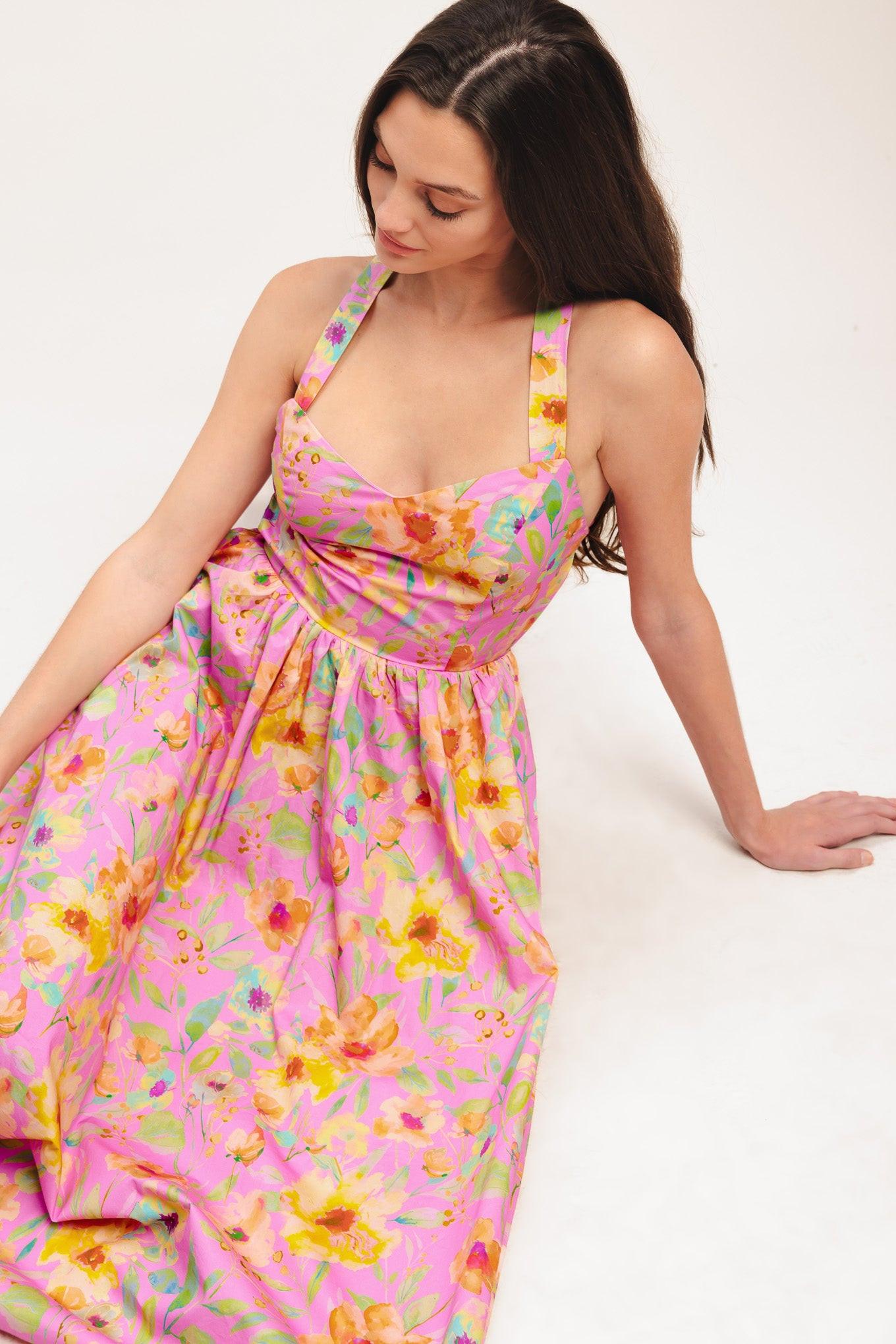 ROSY DAYDREAM WOVEN MIDI DRESS - Glamourous Grace