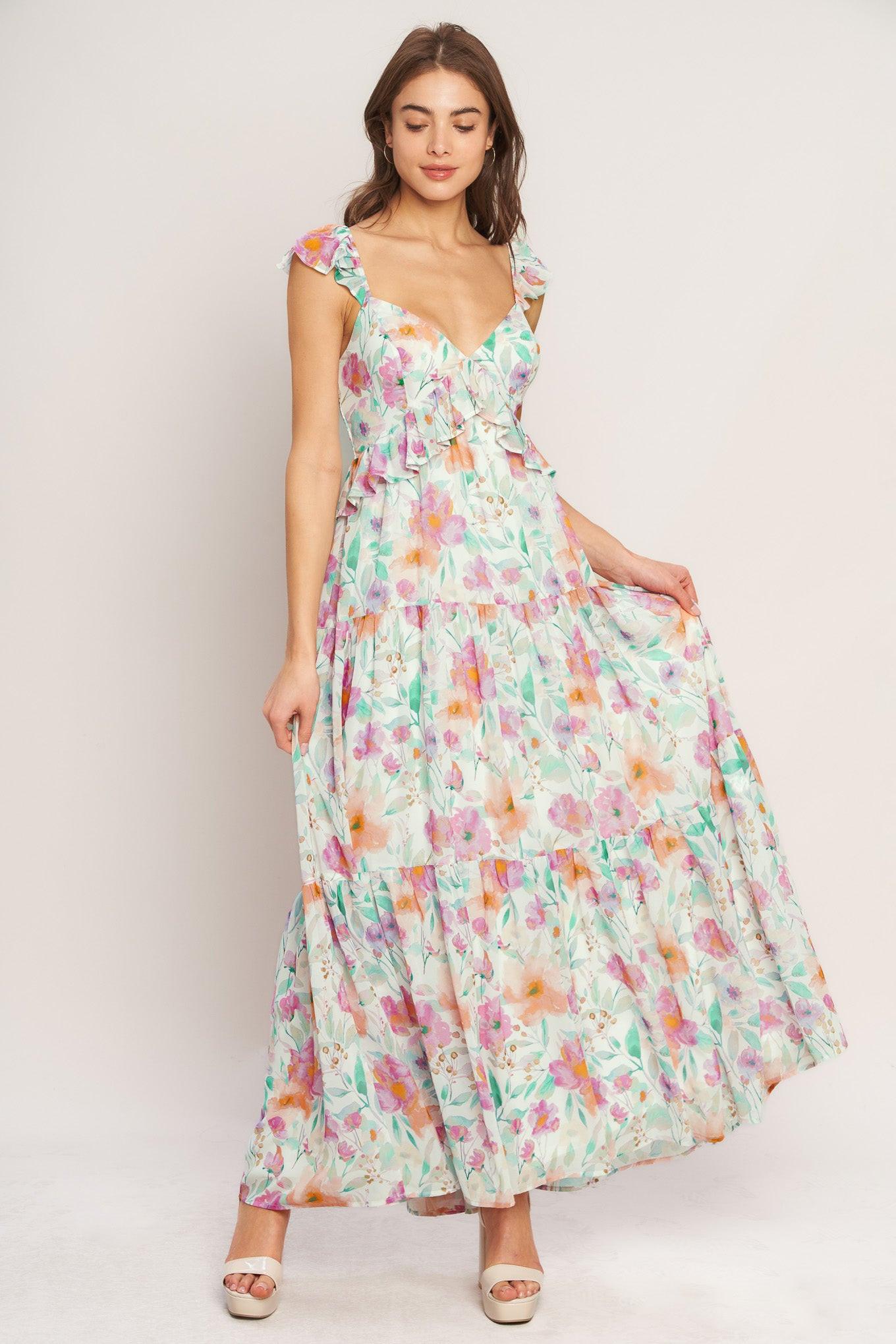 HEAVENLY BLOSSOM WOVEN MAXI DRESS - Glamourous Grace